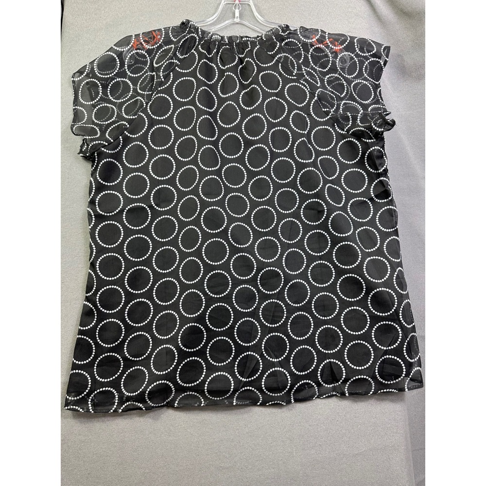 Bloomchic Women's Black White Circle Print Ruffle Neck Chiffon Blouse Size 12